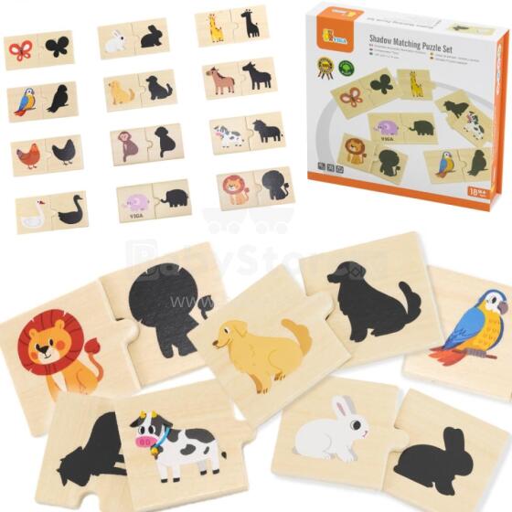 VIGA Set Wooden Puzzle Animals Match Shadows Puzzle