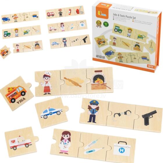 VIGA Set Wooden Puzzle Matching Professions with Tools