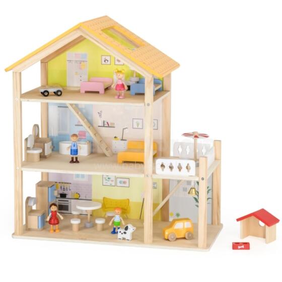 VIGA Wooden Dollhouse Set with Dolls and Accessories
