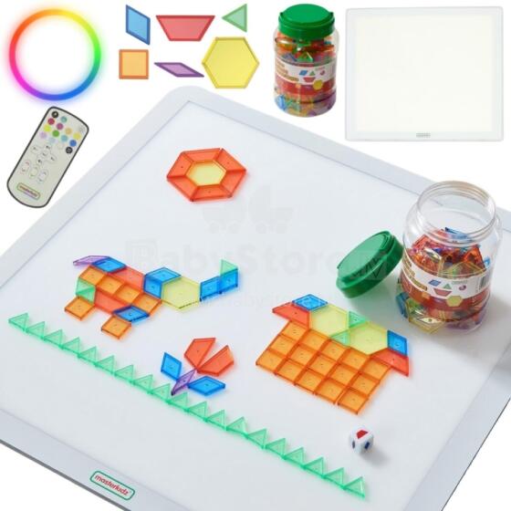 MASTERKIDZ Square LED Light Panel Colored + Montessori Mosaic Blocks 140 pcs.