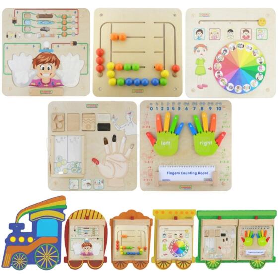 MASTERKIDZ Train Board Set 5in1 Sensory Board Motor Learning Senses and Emotions