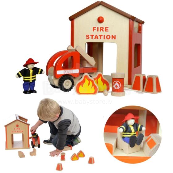 MASTERKIDZ Mini Fire Station Wooden Set