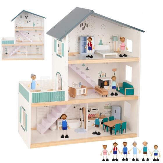TOOKY TOY liela koka leļļu māja + figūriņas FSC