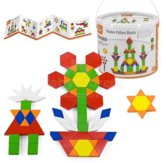 VIGA Wooden Flat Blocks in a Bucket 250 Pieces Montessori