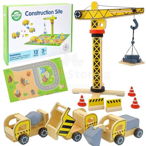 WOOPIE GREEN Wooden Construction Site 5in1 Mobile Crane XXL Construction Vehicles 13 pcs FSC
