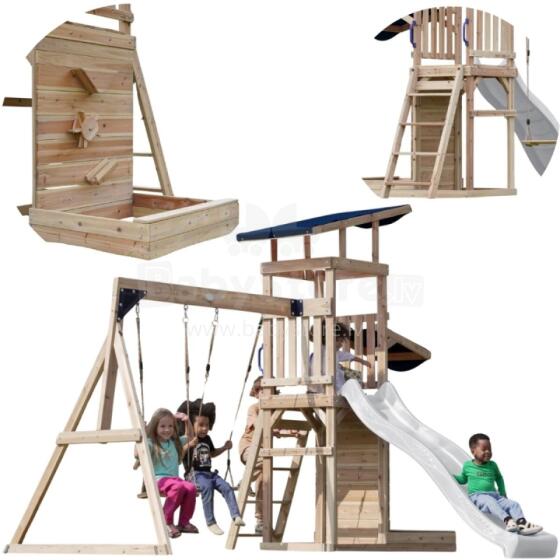 AXI Wooden Large Playground Swings Slide Tower + Sandbox - White