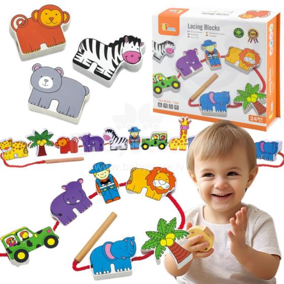 VIGA Wooden Threading Interlacing Blocks Safari ZOO