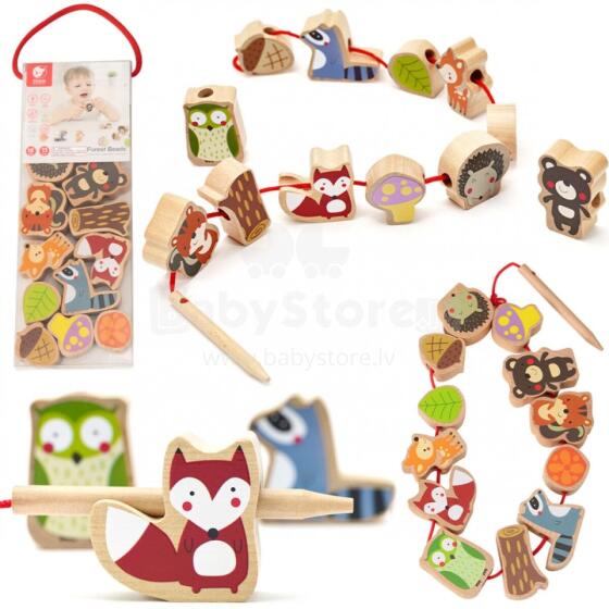 CLASSIC WORLD Wooden Threading Blocks Forest Animals 13 pcs.