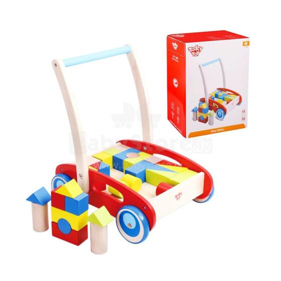 TOOKY TOY Wooden Walker Pusher for Children + Blocks 23 pcs.