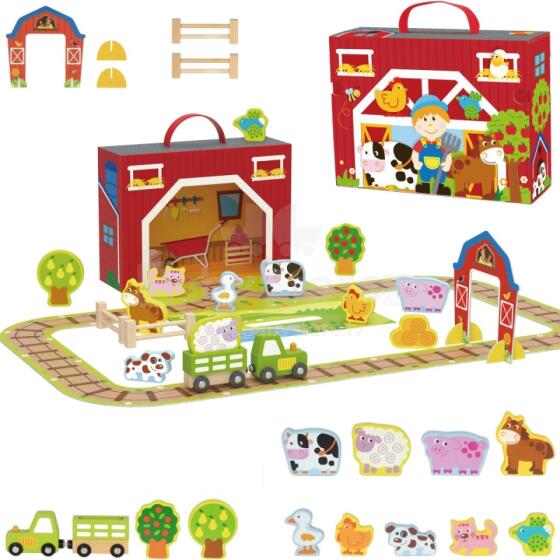 TOOKY TOY Drewniana Farma w Walizce Figurki Pojazdy