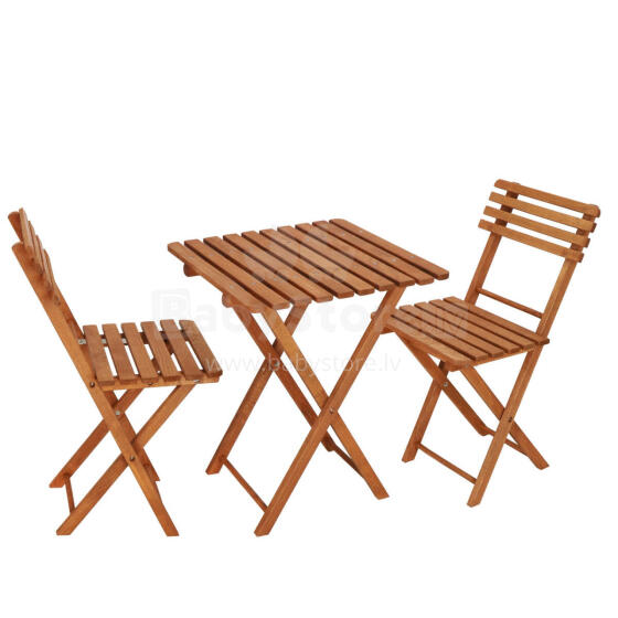 Set of wooden garden furniture for the balcony, foldable set, table and 2 chairs, impregnated