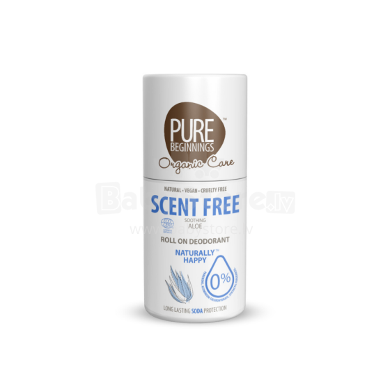 Pure Beginnings Scent Free Art.251265 dabīgs, nomierinošs dezodorants rullītis bez smaržas ar alveju un jojobas eļļu, 75 ml