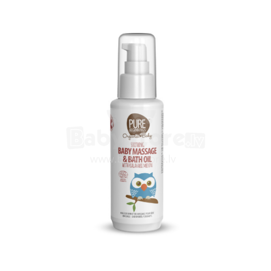 Pure Beginnings Baby Massage Oil Art.251284 moisturizing massage and bath oil with jojoba, almond, avocado oil and Kalahari melon extract for dry and very dry skin, 100 ml