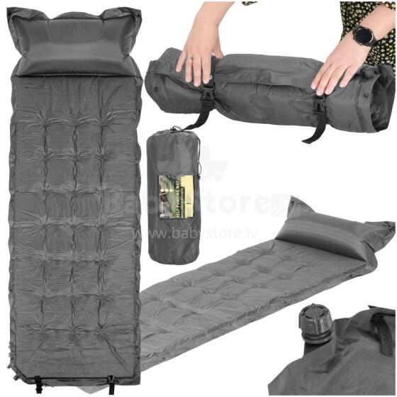 Self‑inflating camping mat Springos PM053 193 cm with pillow and carry cover, grey