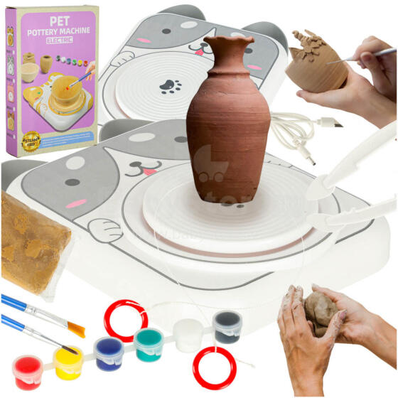 Ikonka Art.KX3136_1 Potter's wheel radošais māla komplekts krāso suni pelēkā krāsā
