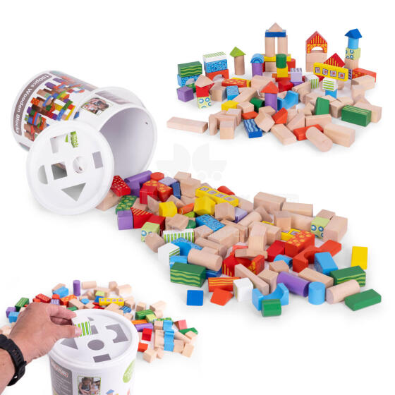 Деревянные блоки для детей, 100 штук, сортировочный ведерко ECOTOYS