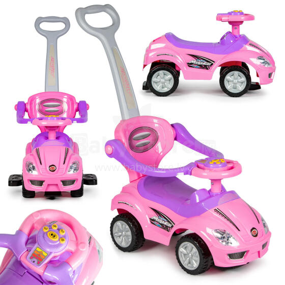 Ride-on car, push car 3-in-1 DELUXE with handle and music panel - pink