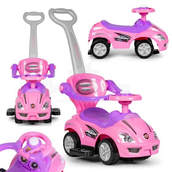Ride-on car, walker, push car 3-in-1 deluxe with horn - pink