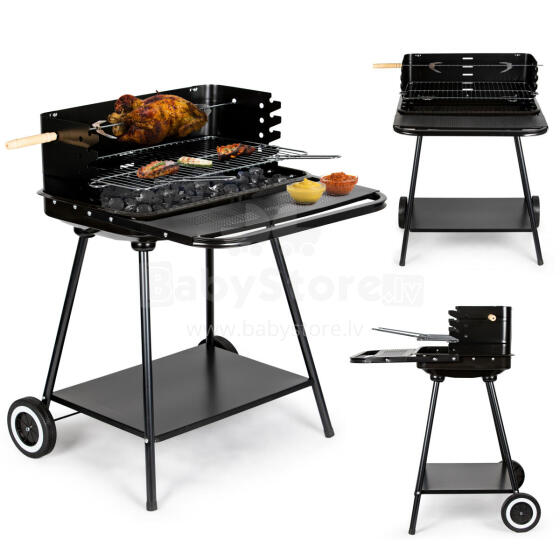 Garden grill with rotisserie and adjustable grate + two large shelves, MultiGarden