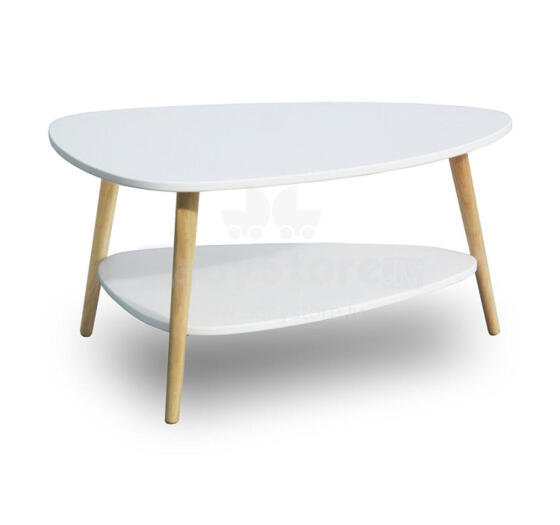Modern coffee table, shelf, wooden legs, white, ModernHome