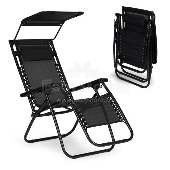 Garden Beach Lounger with Adjustable Backrest and Movable Canopy Black MultiGarden