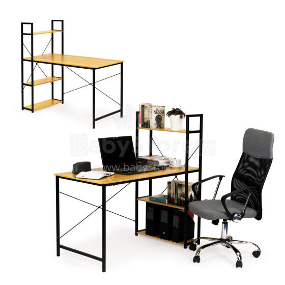 Koka dators galda ar loft plauktiem