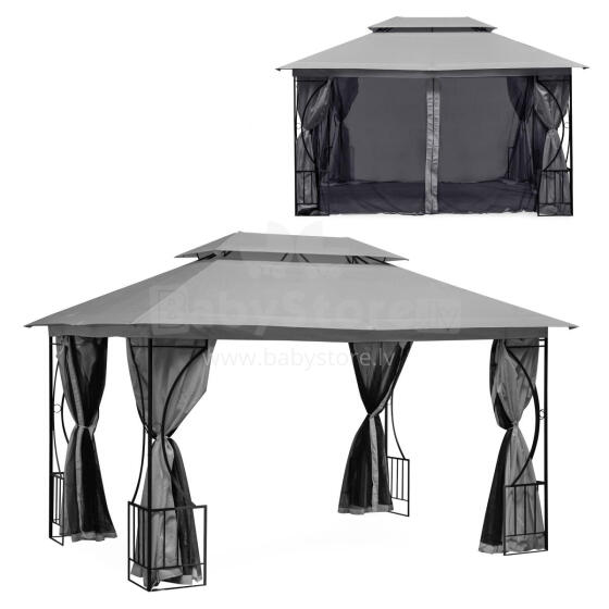Luxury Grey Garden Pavilion Tent Gazebo 3x4 m with Mosquito Net and Full Walls MultiGarden