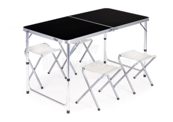 Camping Table Set – Folding Table with 4 Chairs Black MultiGarden