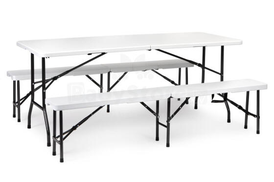 Catering table 180cm + 2 benches white banquet set ModernHome
