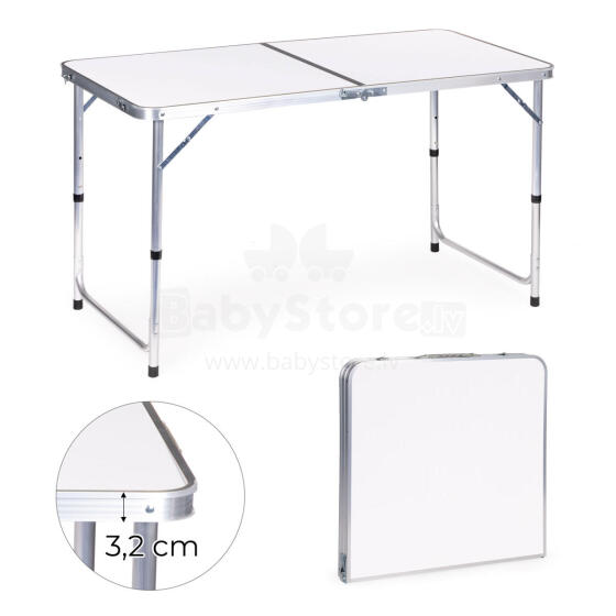 Tourist table foldable camping table white top 120 x 60 cm