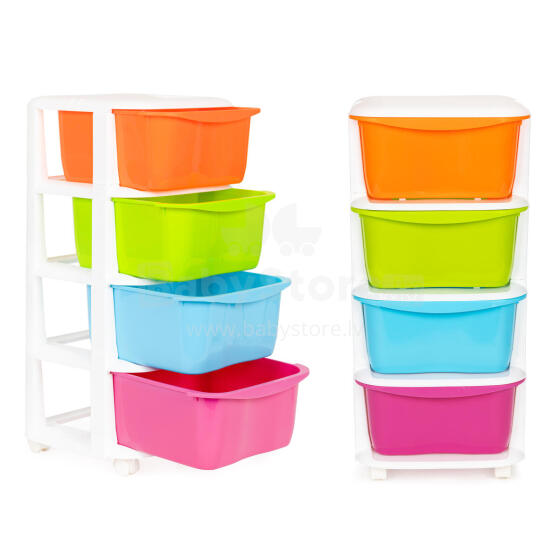 Storage organiser with 4 pull-out plastic drawers