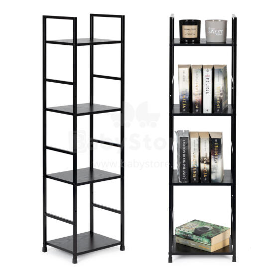 Modern wooden shelf, metal frame LOFT, 4 shelves, black ModernHome