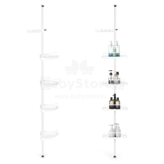 Corner telescopic bathroom shelf, 4 shelves, hanger