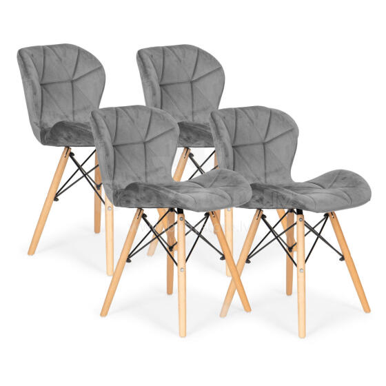 4 krēslu komplekts no samta ēdamistabai un viesistabai pelēks ModernHome