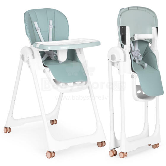 Highchair feeding chair height adjustable eco-leather straps double tray green ECOTOYS