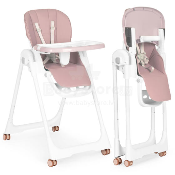 Highchair feeding chair height adjustable eco-leather straps double tray pink ECOTOYS