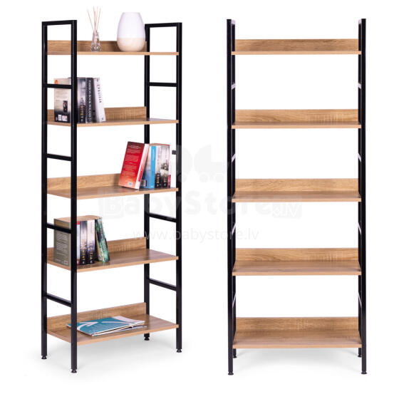 Augsta loft mēbeļu grāmatu plaukts ar 5 plauktiem, metāla MDF ModernHome