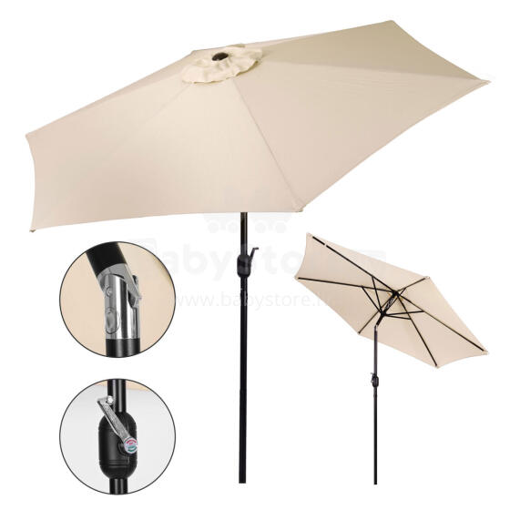 Large slanted broken garden umbrella with a crank, 6 ribs, beige 270 cm