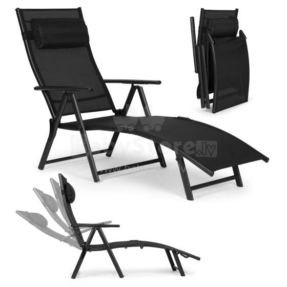 Foldable beach garden lounger, adjustable backrest, steel frame, black, MultiGarden