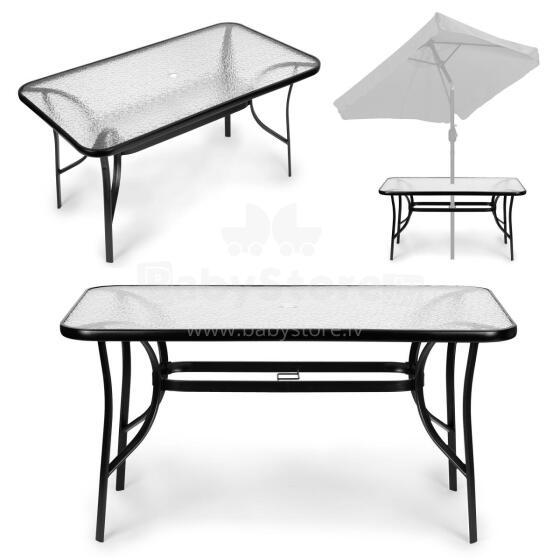 Dārza stikla galds 120x70 cm, terasei un dārzam, temperēts stikls, lietussarga caurums, MultiGarden