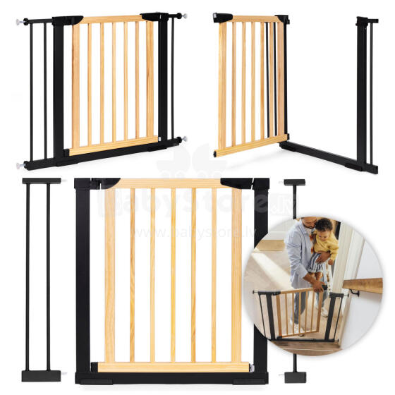 Drošības vārti, 74-100 cm, kāpņu un durvju barjera, metāls un koks, papildu paneļi, ECOTOYS