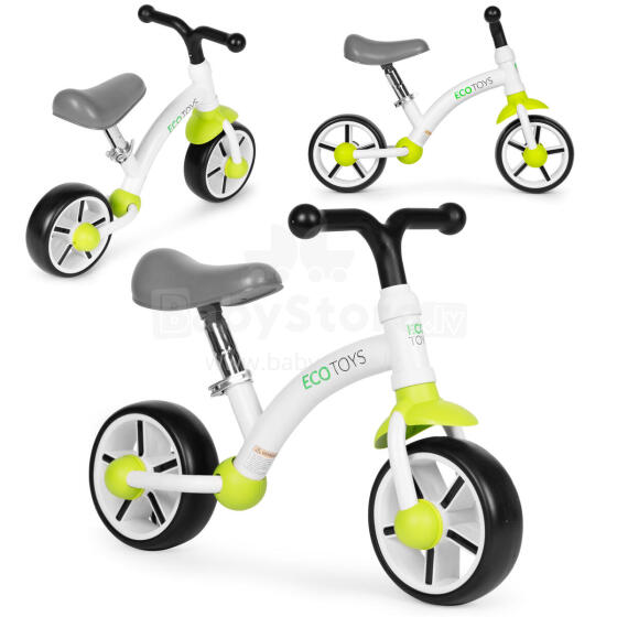 Līdzsvara velosipēds bērniem, EVA riteņi, regulējams sēdeklis, zaļš, ECOTOYS