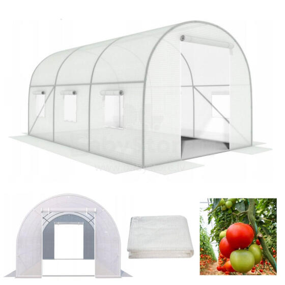 Greenhouse garden tunnel, 3x2x2 m, multi-season, metal frame, white foil, 2 entrances