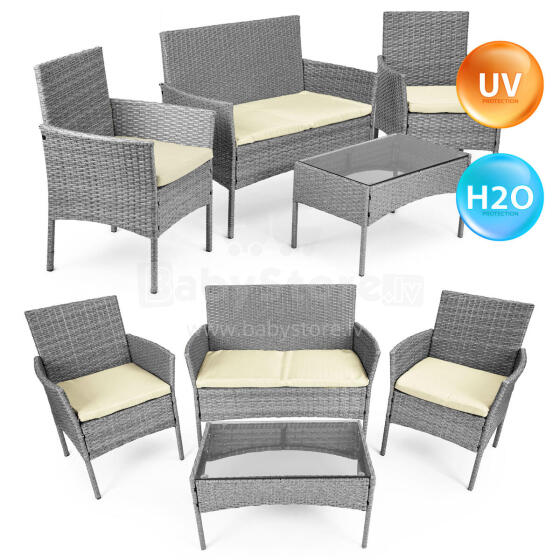 Garden Furniture Set with Rattan-Like Finish – Bench, Table, Chairs Grey MultiGarden