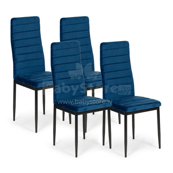 Chairs with Contoured Backrest - BLUE VELVET - Set of 4