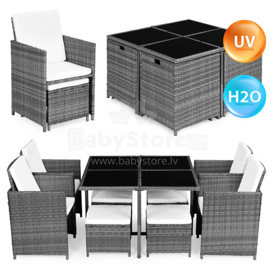 Dārza mēbeļu komplekts ar rattan līdzīgu apdari – 4 krēsli, 4 ottomāni, galds MultiGarden