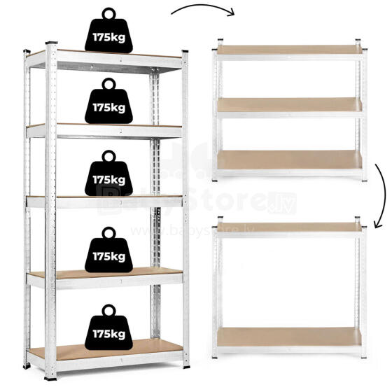 Storage Rack 205x120x45 cm Galvanized Steel, 5 Shelves, 875 kg Capacity ModernHome
