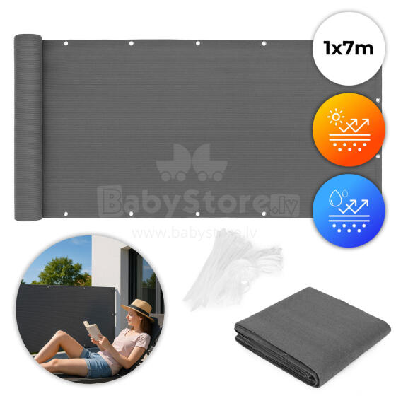 Balcony Privacy Screen with Fittings 100x700 cm Shading Mesh + Mounting Accessories Grey MultiGarden
