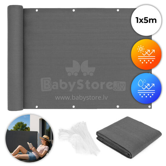 Balcony Privacy Screen with Fittings 100x500 cm Shading Mesh + Mounting Accessories Grey MultiGarden