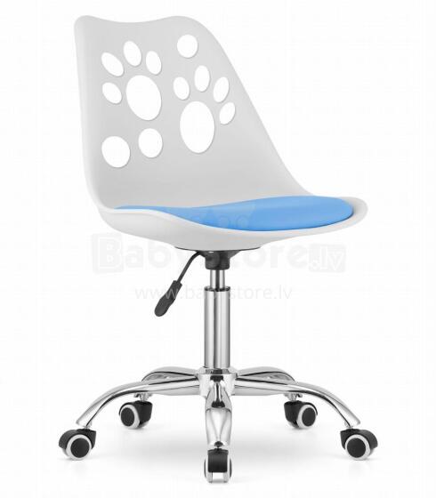 PRINT Chair White and Blue Faux Leather Swivel with Chrome Base
